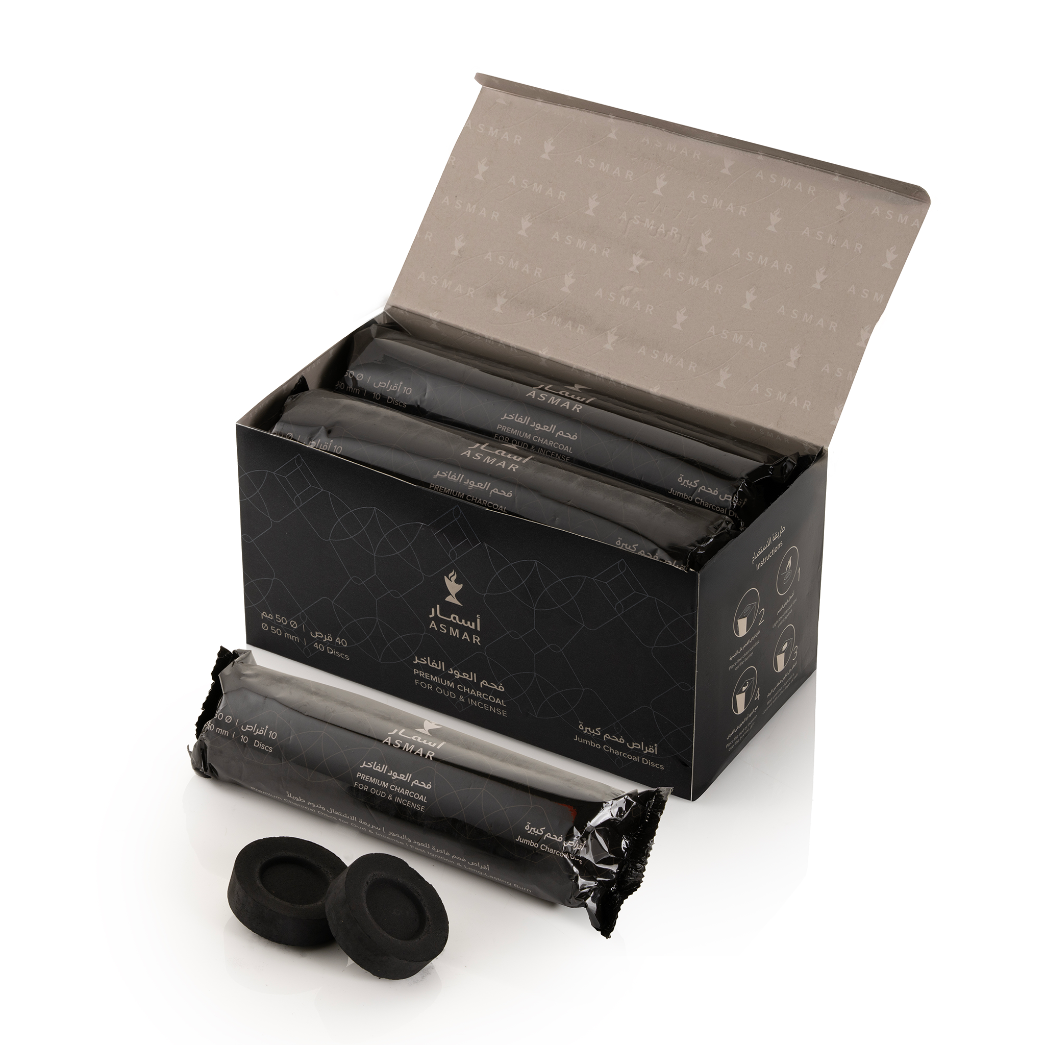 Asmar | Premium Oud Charcoal 50mm - 40 Large Tablets