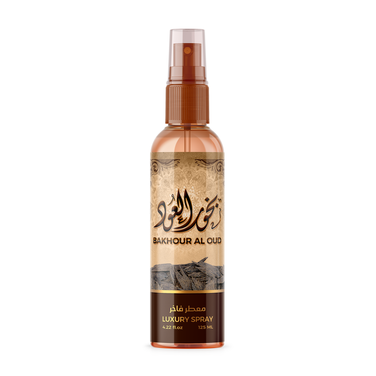 Bakhour Al-Oud Body Mist 125 ml in an amber spray bottle on a white background