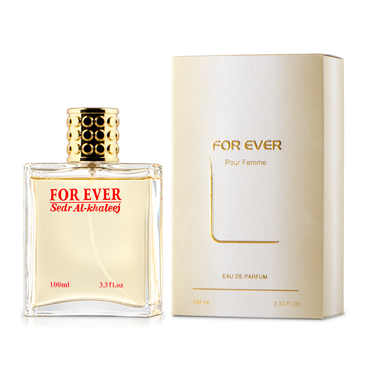 For Ever Women's Perfume 100 ml beside its light gold box on a white background