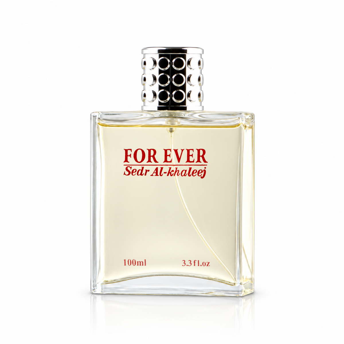 For Ever Men's Perfume 100 ml in a clear square bottle with a silver cap with black circles on a white background