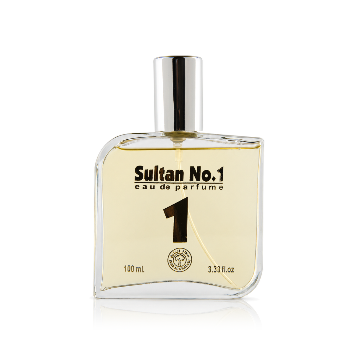 Sultan No. 1 Perfume 100 ml bottle with silver cap alone on a white background