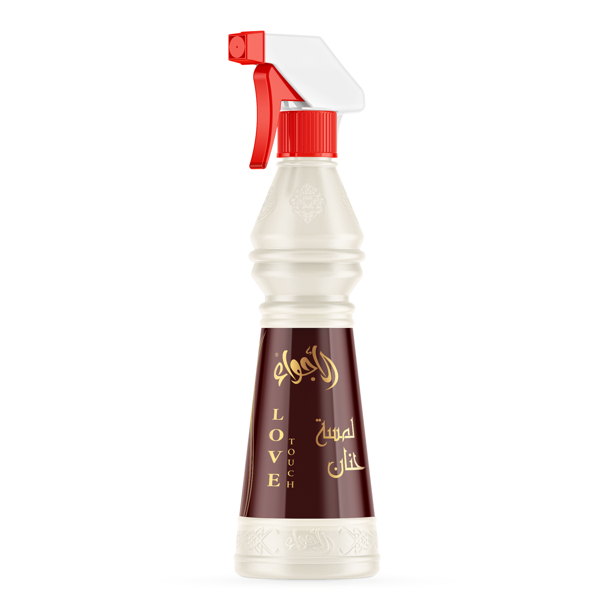 Love Touch Air Freshener 500 ml bottle with red spray and a maroon label on its own on a white background