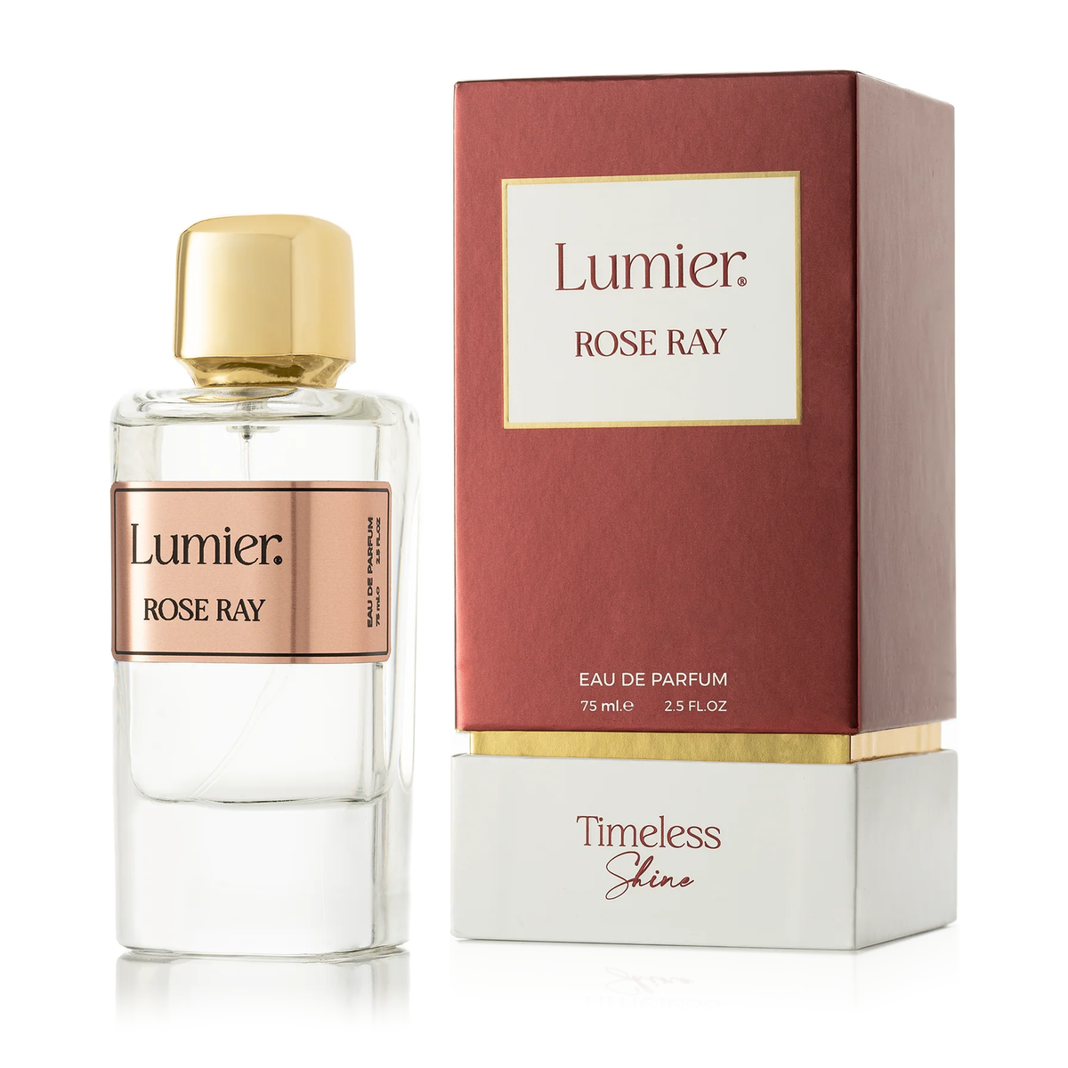 Lumier Rose Ray from the Radiance Bundle beside its red and white box on a white background