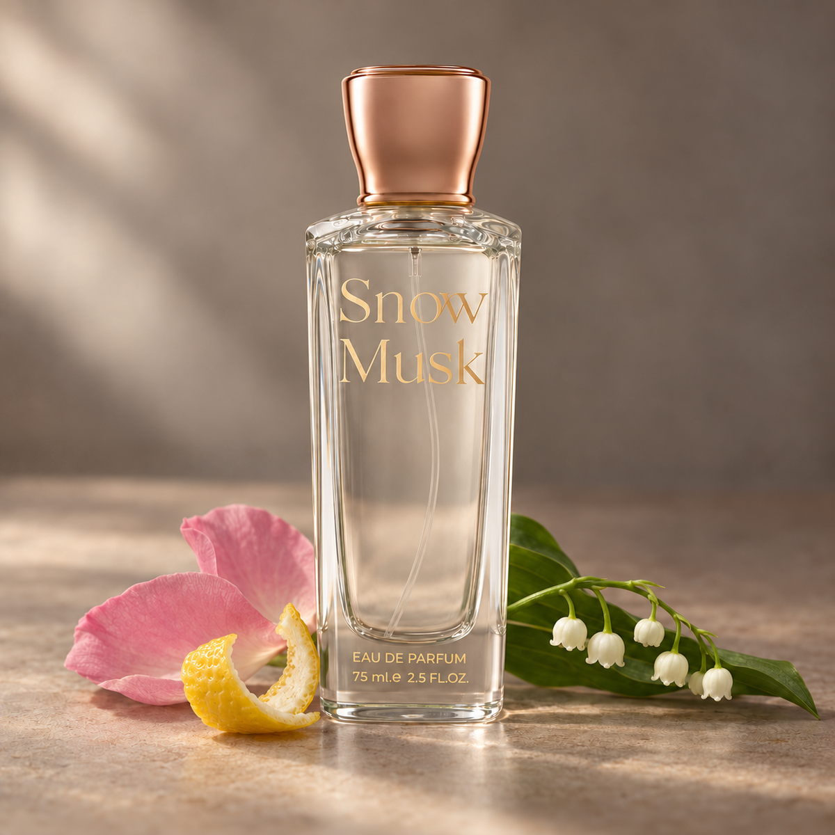 عبوة عطر سنو مسك 75 مل مع قشر البرغموت وبتلات الورد وزنبق الوادي