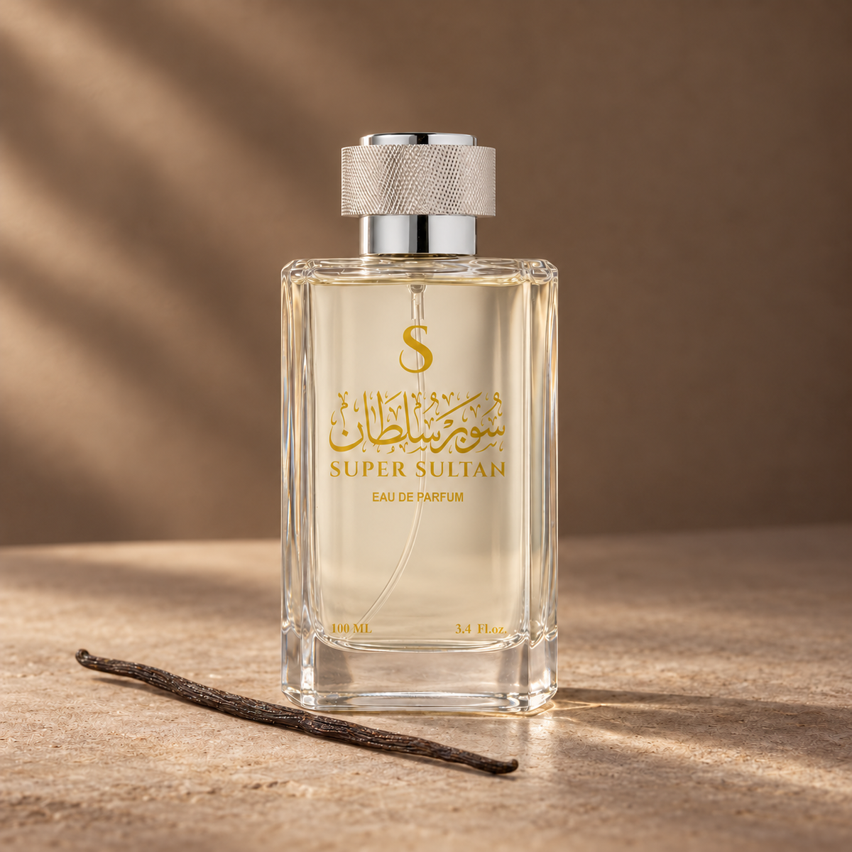 عبوة عطر سوبر سلطان 100 مل مع قرن فانيليا جاف بحجم طبيعي
