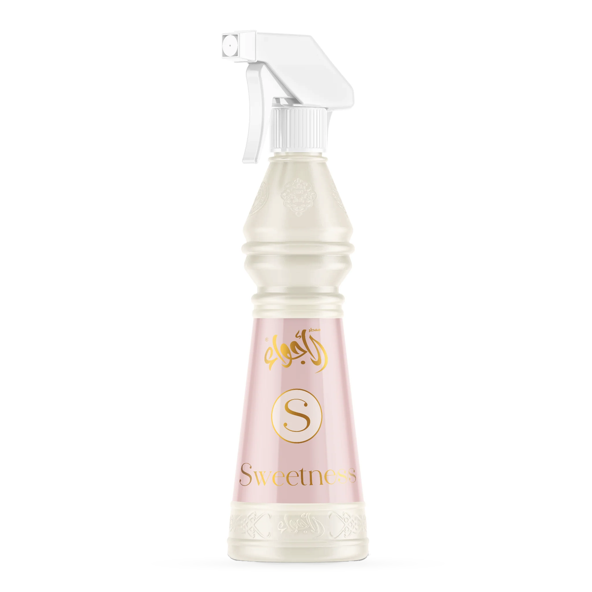 Sweetness Air Freshener 500 ml cream bottle with its white sprayer alone on a white background